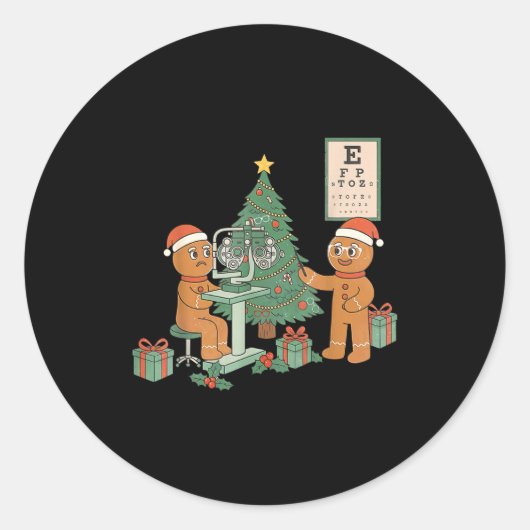 Optometrie Kerst Gingerbread Opticien Gezicht Squa Ronde Sticker (Voorkant)