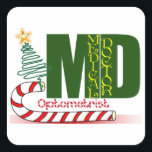OPTOMETRIE MERRY CHRISTMAS EYE DOCTOR VIERKANTE STICKER<br><div class="desc">OPTOMETRIE MERRY CHRISTMAS MD - MEDISCHE ARCTOR - KANDIGE KANSEN EN CHRISTMAS TREE - OPTOMETRIST - OOGARTS</div>