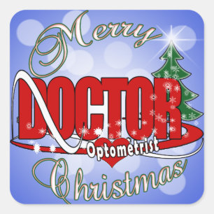 OPTOMETRISCHE DOCTOR MERRY CHRISTMAS VIERKANTE STICKER