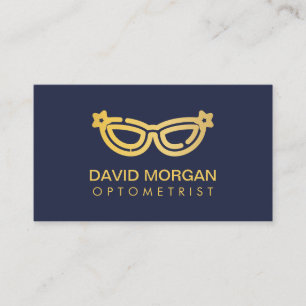 optometrist bril marineblauw en goud visitekaartje