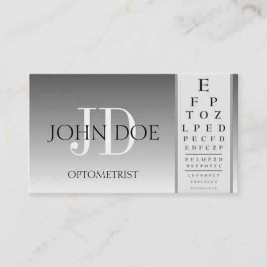 Optometrist Chart Eye Doctor Silver Fade Monogram Visitekaartje (Voorkant)