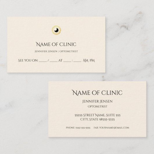 Optometrist Elegant Goud Iris Oog Afspraak Afsprakenkaartje (Voorkant / Achterkant)