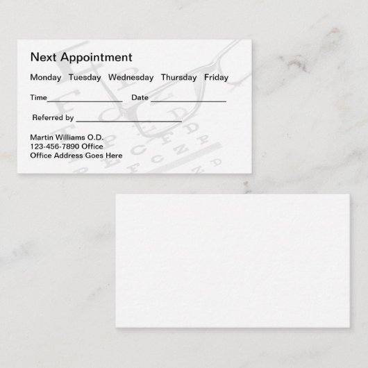 Optometrist Eye Doctor Appointment Visitekaartjes Afsprakenkaartje (Voorkant / Achterkant)