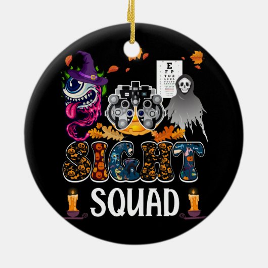 Optometrist Halloween Sight Squad Witch Pumpkin op Keramisch Ornament (Achterkant)