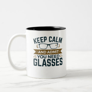 Optometrist Keep Calm Advertentie U heeft bril nod Tweekleurige Koffiemok