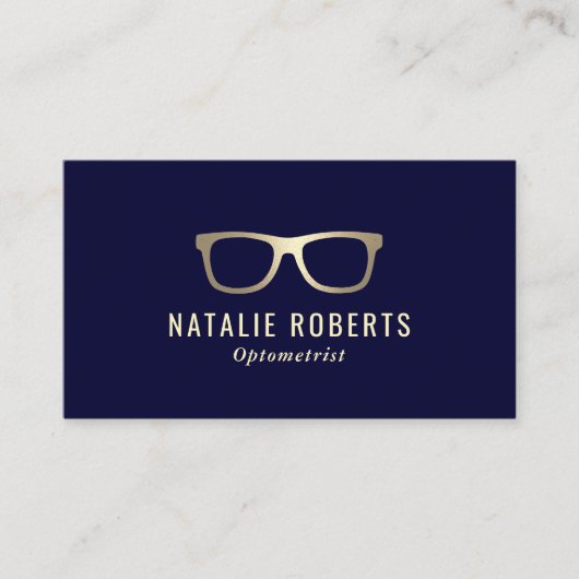 Optometrist Modern Eyewear Eye Glasses Navy Gold Visitekaartje (Voorkant)