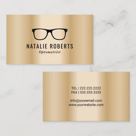 Optometrist oogbril Modern Gold Metallic Visitekaartje (Voorkant / Achterkant)