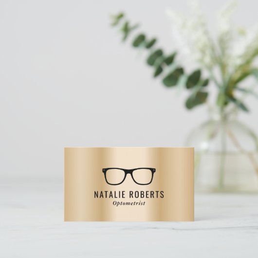 Optometrist oogbril Modern Gold Metallic Visitekaartje (Staand voorkant)