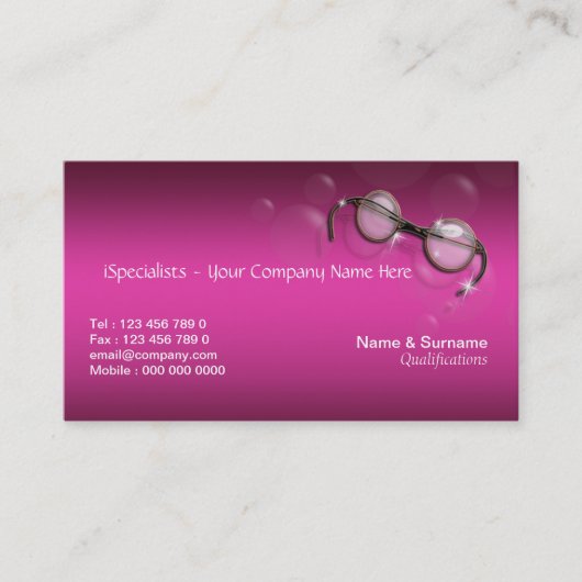 Optometrist opticien roze stijlvol visitekaartje (Voorkant)