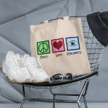 Optometrist Peace Love Optometry Kantoor Tote Bag<br><div class="desc">Een schattig kerstcadeau voor optometrist met een vredesteken,  hart en een blauw oog voor een dokter voor gezichtsvermogen en gezichtsvermogen. Peace Love Optometry cadeau.</div>