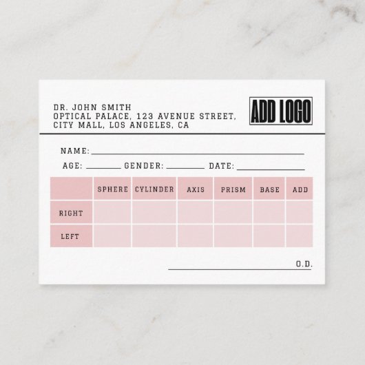 Optometrist Spectacle Prescription Business Informatiekaartje (Achterkant)