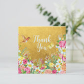 Opulence Gold Floral Hummingbird Bedankkaart (Staand voorkant)