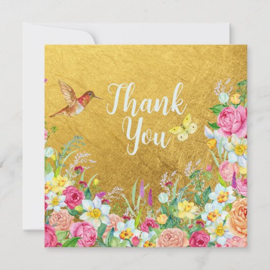 Opulence Gold Floral Hummingbird Bedankkaart (Voorkant)