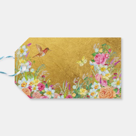Opulence Gold Floral Hummingbird Cadeaulabel (Achterkant Horizontaal)