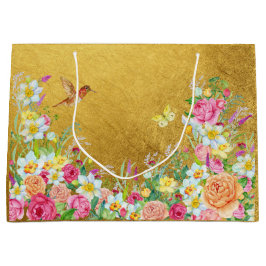 Opulence Gold Floral Hummingbird Gift Bag Groot Cadeauzakje