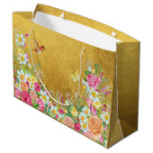 Opulence Gold Floral Hummingbird Gift Bag Groot Cadeauzakje (Achterkant Gekanteld)