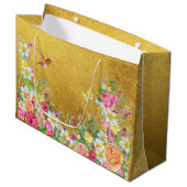 Opulence Gold Floral Hummingbird Gift Bag Groot Cadeauzakje (Voorkant Gekanteld)