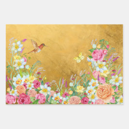 Opulence Gold Floral Hummingbird Inpakpapier Vel