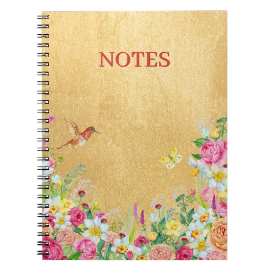 Opulence Gold Floral Hummingbird Notitieboek (Voorkant)