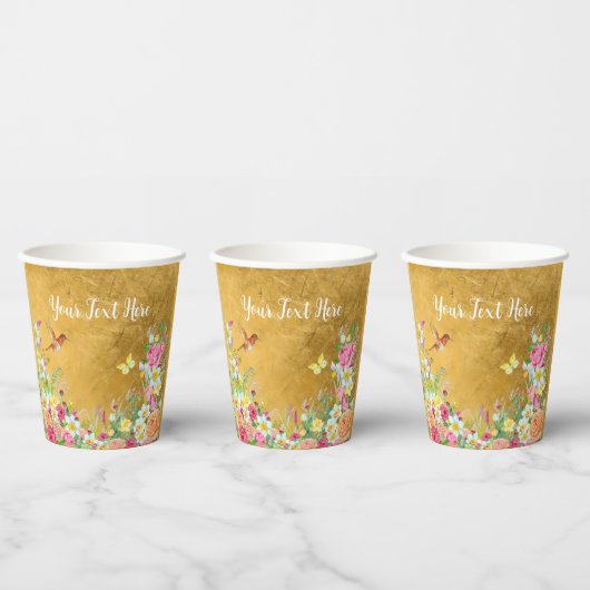 Opulence Gold Floral Hummingbird Papieren Bekers (Multi)