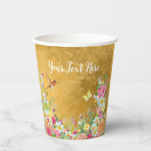 Opulence Gold Floral Hummingbird Papieren Bekers (Voorkant)