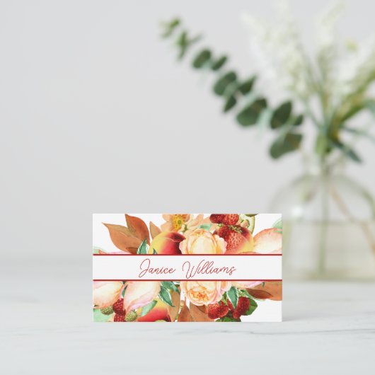 Opulent Aardbeien en Bloemen Visitekaartje (Staand voorkant)