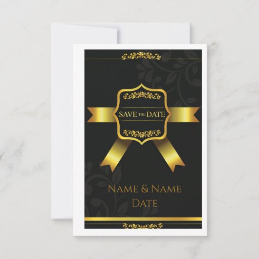 Opulent Black Damask Wedding Save the Date (Voorkant)