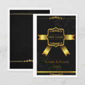 Opulent Black Damask Wedding Save the Date (Voorkant / Achterkant)