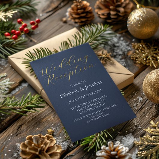 Opulent Blauw Huwelijksreceptie Kaart