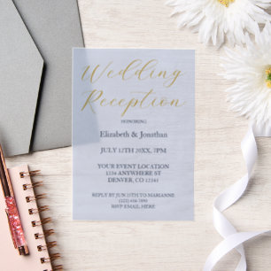 Opulent Blauw Huwelijksreceptie Vellum Uitnodigingen