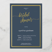 Opulent blauw Modern Minimaal Vrijgezellenfeest Folie Uitnodiging (Voorkant)