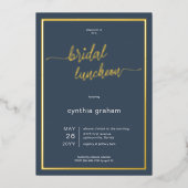 Opulent Blauw Moderne Minimale Bruids Luncheon Folie Uitnodiging (Voorkant)