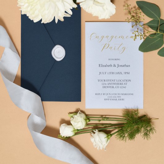 Opulent Blue Engagement Party Folie Uitnodiging