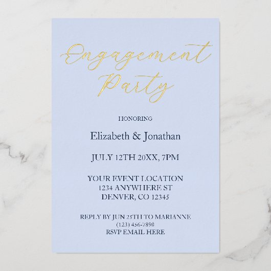 Opulent Blue Engagement Party Folie Uitnodiging (Voorkant)
