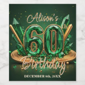 Opulent Chic Emerald Green and Gold 60th Birthday Wijn Etiket (Enkel label)