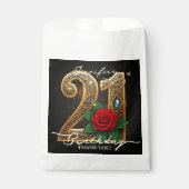 Opulent Chic Gold Filigree Red Rose 21st Birthday Bedankzakje (Voorkant)