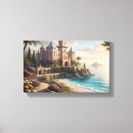 Opulent Coastal Gothic Mansion with Seaside Garden Canvas Afdruk (Voorkant)