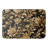 Opulent Comfort: Zwart en Goud Bloemen Badmat (Voorkant)