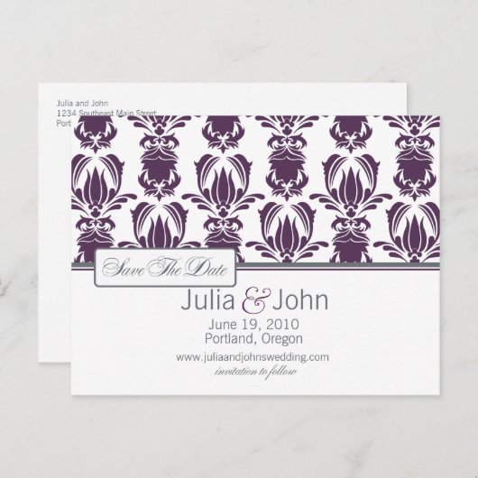 Opulent Damask Save the Date Aankondigingskaart (Voorkant / Achterkant)