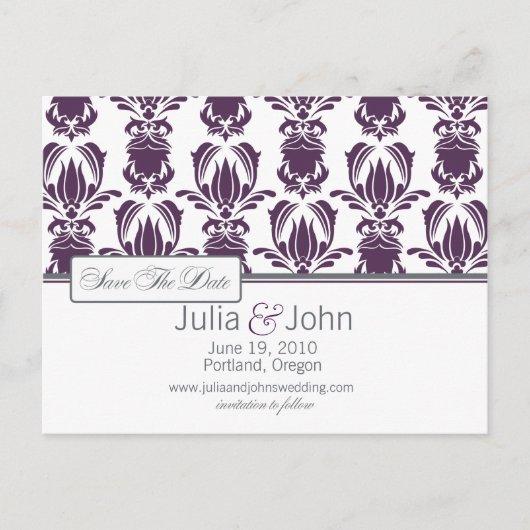 Opulent Damask Save the Date Aankondigingskaart (Voorkant)