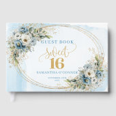 Opulent Dusty Blue Gold Sweet 16th Guest Book Gastenboek (Voorkant)