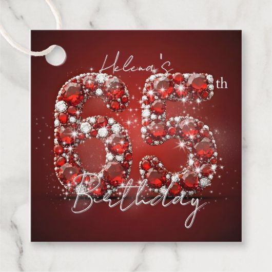 Opulent Elegant Ruby Red Gemstones 65th Birthday Bedankjes Labels (Voorkant)