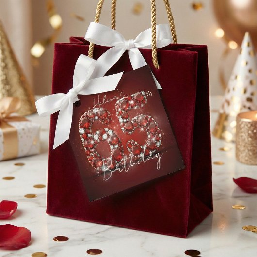 Opulent Elegant Ruby Red Gemstones 65th Birthday Bedankjes Labels