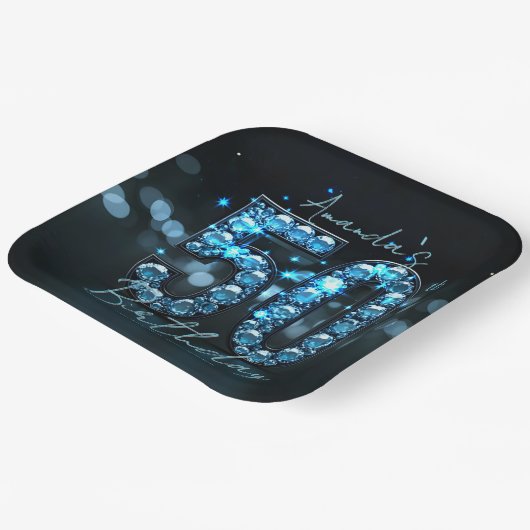 Opulent Elegant Teal Blue Diamonds 50th Birthday Papieren Bordje (Gebogen)