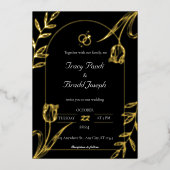 Opulent Elegantie: Zwart en Gouden Huwelijk Folie Uitnodiging (Voorkant)