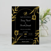 Opulent Elegantie: Zwart en Gouden Huwelijk Folie Uitnodiging (Staand Voorkant)