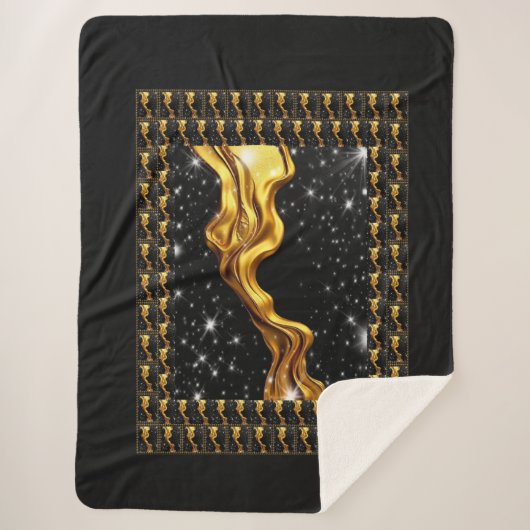 Opulent Galaxy Stream Full Liquid Gold Black Monoc Sherpa Deken (Voorkant)