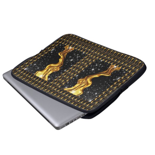 Opulent Galaxy Stream Liquid Gold Black Monochrome Laptop Sleeve (Voorkant onderkant)