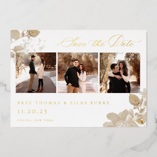 Opulent Gilded Garden Photo Save the Date Folie Uitnodiging (Voorkant)