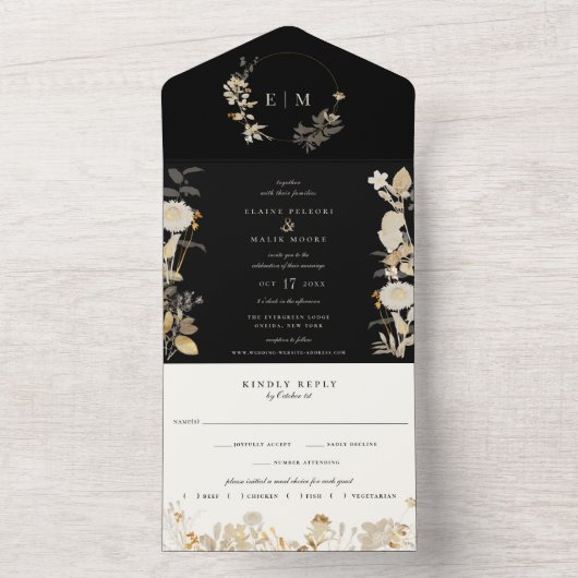 Opulent Gilded Garden Wedding All In One Uitnodiging (Binnen)